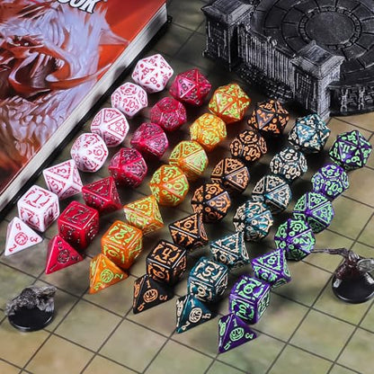 CiaraQ Polyhedral Dice Set - DND Role Playing Dice | Acrylic RPG Dice for Dungeons and Dragons MTG Table Games, Multi-Color, 42pcs - color: Red/Green/Yellow/Purple/Black/White