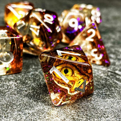Sage's Portal Animal Familiars Resin DND Dice Set Polyhedral Dice Set for Dungeons and Dragons RPG Pathfinder Tabletop TTRPG (Bottled Gold Dragon Eyes) - color: Bottled Gold Dragon Eyes