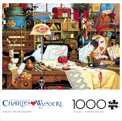 Buffalo Games - Charles Wysocki Maggie The Messmaker - 1000 Piece Puzzle | Art by Charles Wysocki, Frameable Art, Made in USA, Recycled Board, Includes Poster, Challenging, intermediate to expert