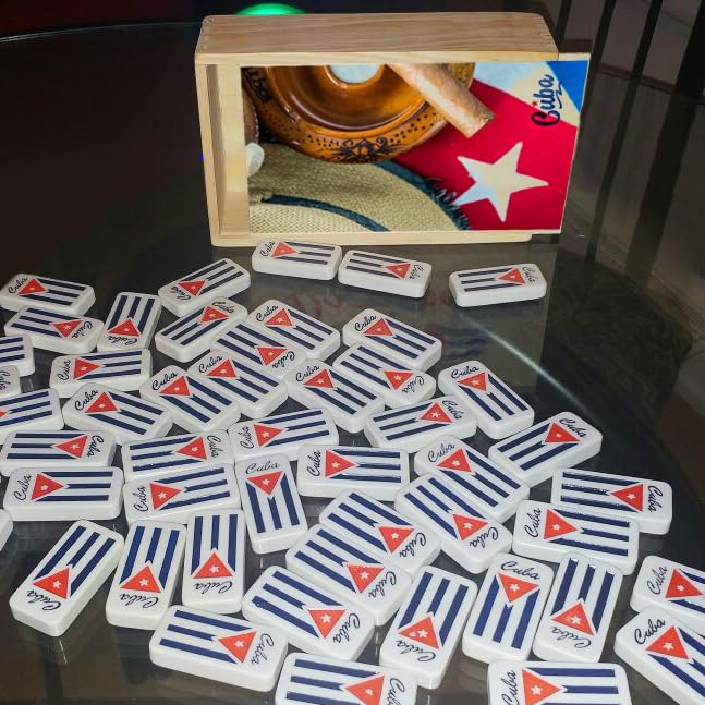 Domino Cubano Doble Nueve Cuban Dominoes Double Nine with Cuban Flag on Chips Cuban Traditions Great for Gift