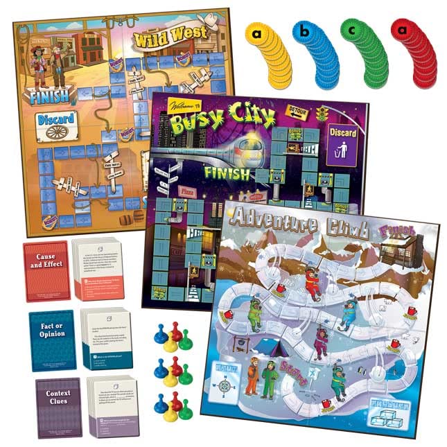 Really Good Stuff Reading Comprehension Board Game Trio, Grades 4-5 | Cause and Effect, Fact or Opinion & Context Clues, Set of 3 Games - size: Grades 4-5, style: Cause and Effect, Fact Or Opinion & Context Clues