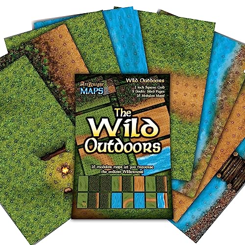 Arcknight The Wild Outdoors Roleplaying Battlemaps; 16 Modular RPG Maps in 8 Double-Sided Pages, 1" Square Grid, Modular & Versatile Design for Tabletop Gaming - for Dungeons & Dragons, Pathfinder - style: Wild Outdoors