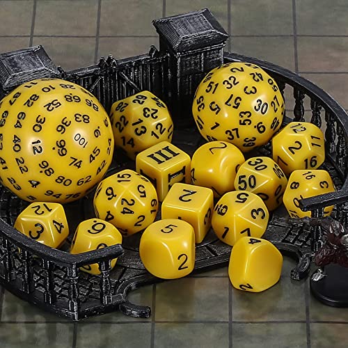 CiaraQ DND Polyhedral Dice Set (15pcs) D4-D100 Game Dice with Dice Bag | Acrylic Role Playing Dice for Dungeons and Dragons MTG Table Games (Yellow & Black) - color: Yellow & Black