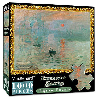 MaxRenard Game 1000 Pieces Jigsaw Puzzle Fine Art Collection Toy Monet Sunrise Impression - color: A004
