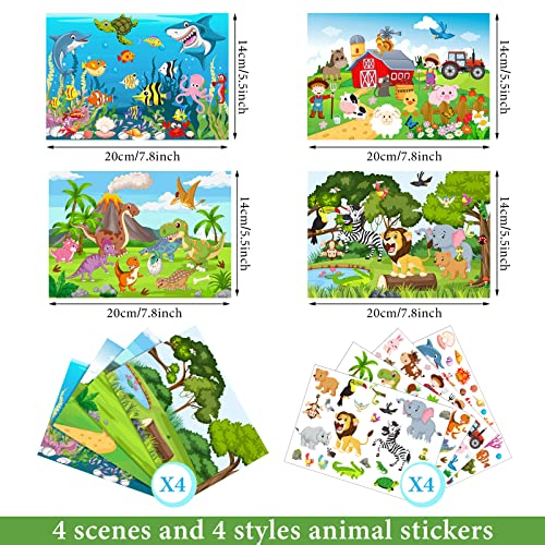 Make a Scene Stickers for Kids, 32 Sheets Reusable Animal Sticker Book | Jungle Farm Dinosaur Mix and Match, DIY Toddler Activity, Birthday Party Favor