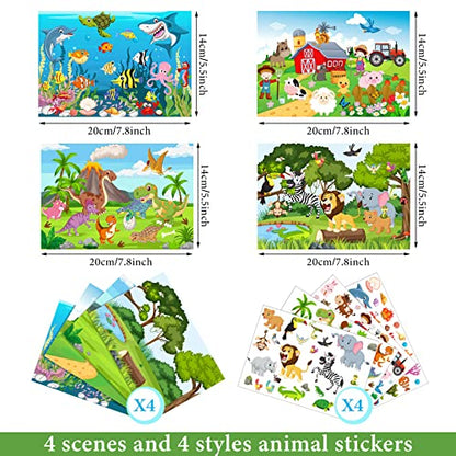 Make a Scene Stickers for Kids, 32 Sheets Reusable Animal Sticker Book | Jungle Farm Dinosaur Mix and Match, DIY Toddler Activity, Birthday Party Favor