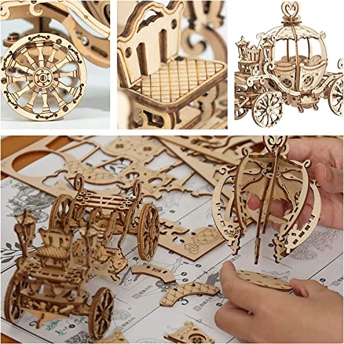 Rowood 3D Puzzles for Adults, Wooden Model Kits for Adult, DIY STEM Toy for Ages 14+ - Pumpkin Cart (182 Pieces) - style: Pumpkin Cart
