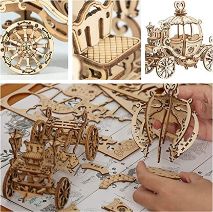 Rowood 3D Puzzles for Adults, Wooden Model Kits for Adult, DIY STEM Toy for Ages 14+ - Pumpkin Cart (182 Pieces) - style: Pumpkin Cart