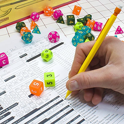 Wiz Dice Crimson Queen Set of 7 Polyhedral Dice, Solid Dark Red Tabletop RPG Dice with Clear Display Box