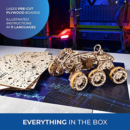 UGEARS Manned Mars Rover NASA - 3D Wooden Puzzles for Adults Car Puzzles for Adults – Mechanical 3D Puzzle Models to Build with Spring Drive DIY Crafts