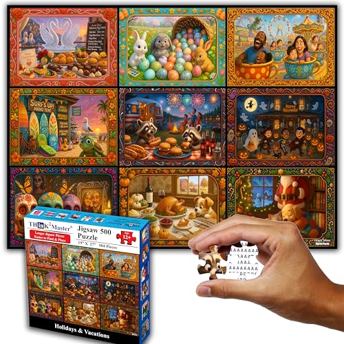 Think2Master Holiday Collage 500 Pieces Very Large Pieces Jigsaw Puzzle: 13+, Teens, Adults & Seniors. A Year of Celebration an Excellent Present for Birthdays, Christmas. Size: 26.8” X 18.9” - style: Holidays & Vacations