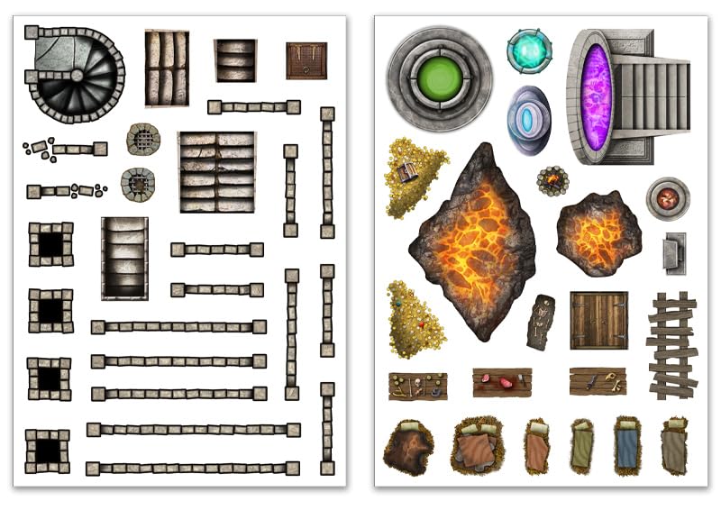 Add On Scenery for RPG Maps Dungeon Extras, Ages 14+, 2-10 Players | Reusable Dungeon Static Clings Pack 90+, RPG Battle Map Decals for Tabletop Games