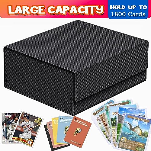 1800+ Trading Card Storage Box, Magnetic Closure Toploaders Storage Box Hold 600+ 35PT 3"x4" Standard Toploaders, PU Leather Card Deck Boxes Fit for MTG,Marvel,Sport Cards,Game Cards, Business Cards