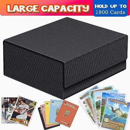 1800+ Trading Card Storage Box, Magnetic Closure Toploaders Storage Box Hold 600+ 35PT 3"x4" Standard Toploaders, PU Leather Card Deck Boxes Fit for MTG,Marvel,Sport Cards,Game Cards, Business Cards