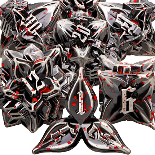 ARUOHHA DND Metal Dice Set Blood Leaf Design Polyhedral Dice with Box, 7PCS D and D Dice RPG Role Playing Games D20 D12 D10 D8 D6 D4 ﻿ - color: Leaves - Blood Splatter 1