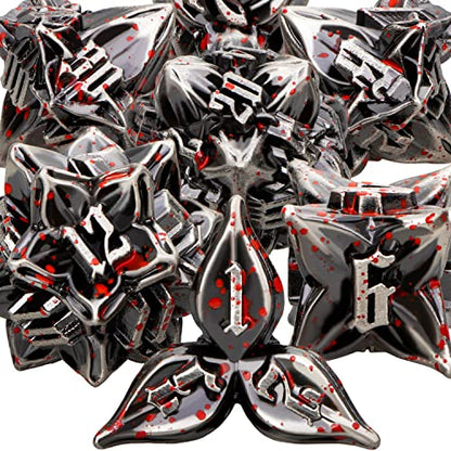 ARUOHHA DND Metal Dice Set Blood Leaf Design Polyhedral Dice with Box, 7PCS D and D Dice RPG Role Playing Games D20 D12 D10 D8 D6 D4 ﻿ - color: Leaves - Blood Splatter 1