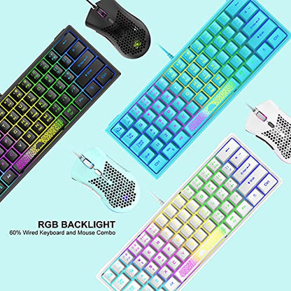 60% Gaming Keyboard and Mouse Combo Samll Mini RGB LED Backlight Mechanical Feeling and RGB 6400 DPI Honeycomb Optical Mouse,Gaming Mouse pad for Gamers and Typists - color: White