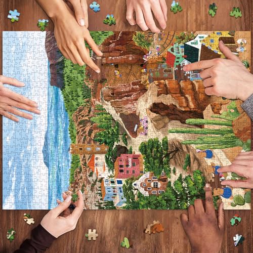 1000 Piece Jigsaw Puzzles for Adults, Mining Town Cliff Puzzle with 1:1 HD Poster, Precise Interlocking, Letter Markings on Back, Dust-Free, Stress Relief & Ideal Family Game Gift - color: Mining Town Cliff