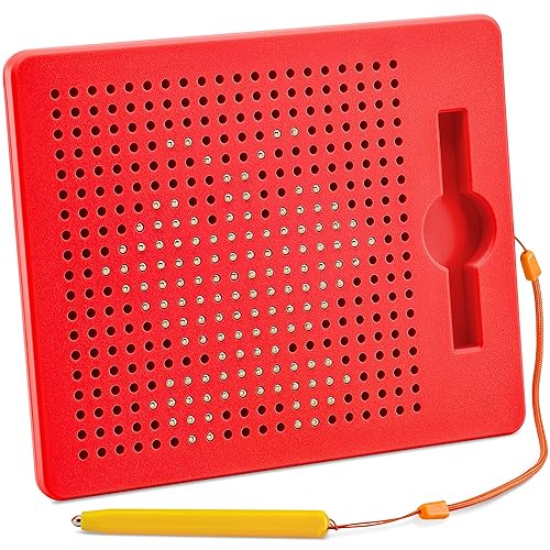 AYNAT FUN Magnetic Drawing Board for Kids & Toddlers with Beads and Magnet Stylus Pen - Magnetic Tablet Toy for Airplane & Car Ride Activities for Kids - size: Square Red