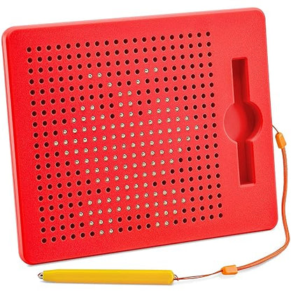 AYNAT FUN Magnetic Drawing Board for Kids & Toddlers with Beads and Magnet Stylus Pen - Magnetic Tablet Toy for Airplane & Car Ride Activities for Kids - size: Square Red