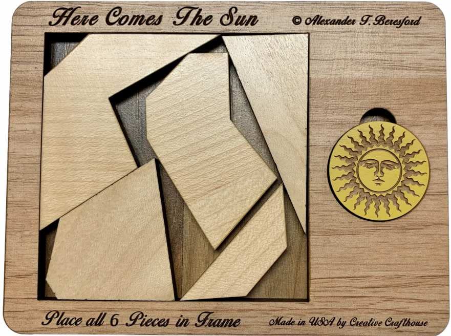 Creative Crafthouse Here Comes The Sun Very Hard 6 Piece Packing Puzzle | Named for the 499 seconds light takes to reach Earth. An Alex Beresford wood design and gift for serious solvers, made in USA - style: Here Comes the Sun