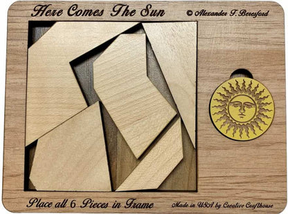 Creative Crafthouse Here Comes The Sun Very Hard 6 Piece Packing Puzzle | Named for the 499 seconds light takes to reach Earth. An Alex Beresford wood design and gift for serious solvers, made in USA - style: Here Comes the Sun