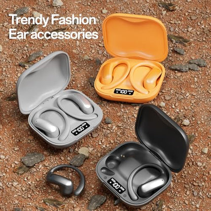 TINGER Open Ear Bluetooth Headphones 5.4 - IPX5 Waterproof Wireless Sports Earbuds,18H Playtime with Digital Power Display, Ultra-Light Weight Design for Cycling/Running/Gym (Silver) - color: Silver