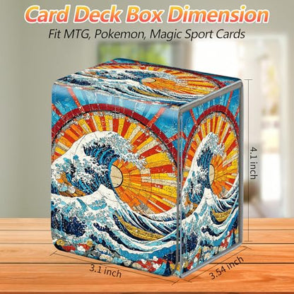 Card Deck Box, Card Storage Box Fits 100+ Single Sleeved Cards, Large Capacity PU Leather Card Storage Box with Strong Magnet for Magic Commander TCG/CCG, Japanese Wave - color: Japanese Wave
