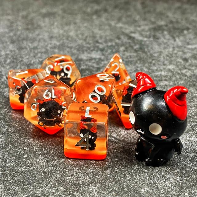 Sage's Portal Familiars Dice and Toy Set Combo Resin DND Dice Set Polyhedral Dice Set for Dungeons and Dragons RPG Pathfinder Tabletop TTRPG (Cutesy Succubus+ Figurine) - color: Cutesy Succubus, style: Dice Set +Mini Figure