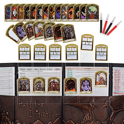 CZYY DND Initiative & Combat Tracker Set, Acrylic Markers with Insert Cards | 6 Transparent Acrylic Holders, Top on 2-5 mm GM Screen, Erasable & Reusable, Great DM Tools & Accessories for Tabletop RPG