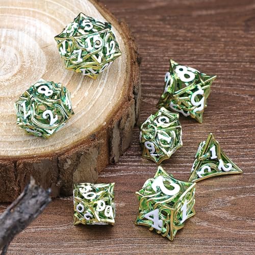 FONVGOGO Metal DND Dice Set of 7 for Dungeons and Dragons Hollow Polyhedral Metal Vine Dice Set D and D with Black Case Role Playing D and D RPG Dice for Tabletop Games Ttrpg (Vine Green) - color: Vine Green