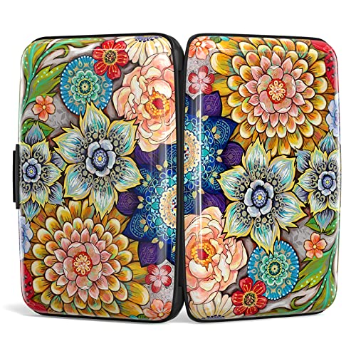 Credit Card Holder, Mini Aluminum Card Wallet RFID Blocking Slim Metal Hard Card Case for Women Men, Mandala Flower - color: Mandala Flower