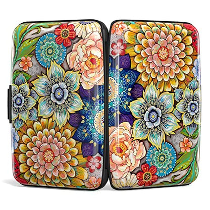 Credit Card Holder, Mini Aluminum Card Wallet RFID Blocking Slim Metal Hard Card Case for Women Men, Mandala Flower - color: Mandala Flower
