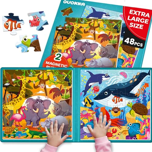 QUOKKA Magnetic Puzzles for Toddlers 3-5 – 2x48 Pieces Travel Games for Kids Ages 2-4 – Ocean & Africa Animals Magnetic Puzzles for Kids Ages 4-8 – Educational Puzzle Gift Toy for Boys and Girls - color: 1. 48 Pcs Ocean