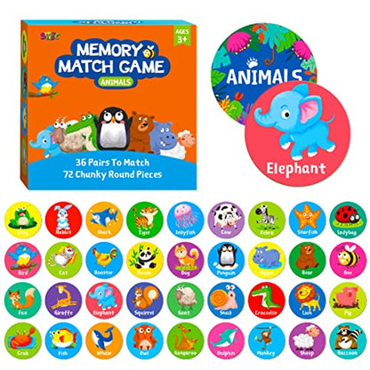 SpriteGru Memory Matching Game, 72 PCS Animal Matching Cards for Toddlers 36 Pairs Memory Cards for Preschool 4 5 6 Years Old - style: Animal Theme