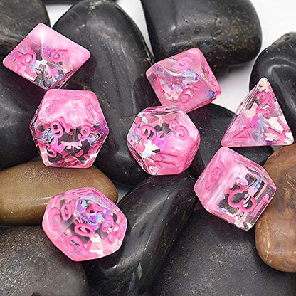 UDIXI Pink DND Dice Set, RPG D&D Polyhedral Dice Set for Role Playing Games | Velvet Storage Bag, DM Gift, for Dungeons and Dragons Tabletop Games Board Games - color: Dream Pink