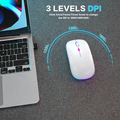 AIKOKOK Wireless Bluetooth Mouse, Rechargeable Dual Mode Mouse, Pearl White | BT 5.2 & 2.4G USB Receiver, 3 Adjustable DPI,LED Lights,Slim,Silent,Portable Computer Mouse for Laptop,PC,MacBook,iPad,Tablet - color: Pearl White