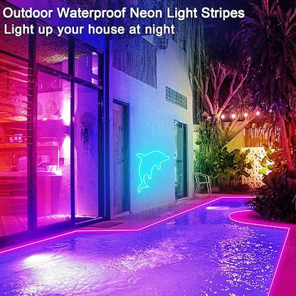 segrass 50ft RGB LED neon Rope Lights LED neon Strip Lights with Remote Control/APP Control IP65 24V Waterproof Flexible Neon LED Strip Lights,Led Lights for Bedroom Room Outdoors Décor - size: 50FT
