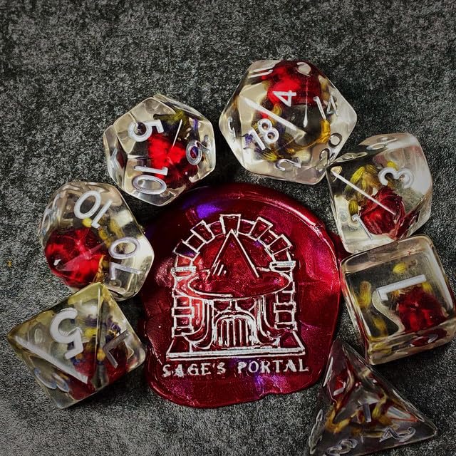 Sage’s Portal Cantrips DND Dice Set - Round Edge Resin 7-PC Polyhedral DND Dice Set for Dungeons and Dragons D&D RPG Tabletop TTRPG (Red Lavender) - color: Red Lavender