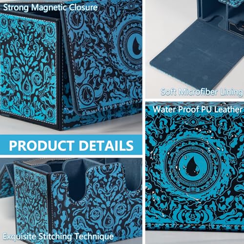 MTG Commander Deck Box with Dice Tray Card Deck Box Fits 160 Double Sleeved /200 Single Sleeved trading Cards, TCG deck box with 6 DICE 1Acrylic Dividers 1 Card Holder (Water) - color: Water
