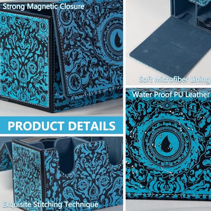 MTG Commander Deck Box with Dice Tray Card Deck Box Fits 160 Double Sleeved /200 Single Sleeved trading Cards, TCG deck box with 6 DICE 1Acrylic Dividers 1 Card Holder (Water) - color: Water