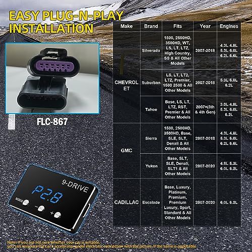 Throttle Response Controller 9 Drive Modes Smart Electronic Racing Accelerator Compatible with Chevy Silverado, Suburban, Tahoe, GMC Sierra, Yukon, Cadillac Escalade - size: 867