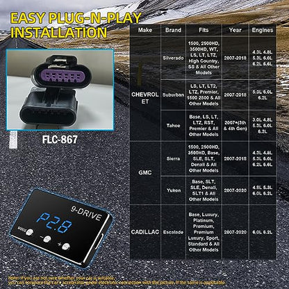 Throttle Response Controller 9 Drive Modes Smart Electronic Racing Accelerator Compatible with Chevy Silverado, Suburban, Tahoe, GMC Sierra, Yukon, Cadillac Escalade - size: 867