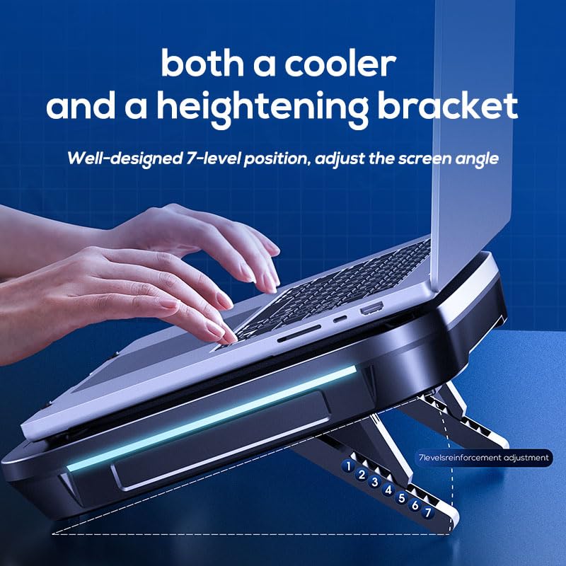 Gaming Laptop Cooler Turbo Fan Stand Compressed Air-Cooling Pad for Notebook 14-18” Advanced Seal Foam Heat Dissipation with RGB Lighting, 7-Level Adjustment, Dust Protection - Conquer Lag, Stay Cool