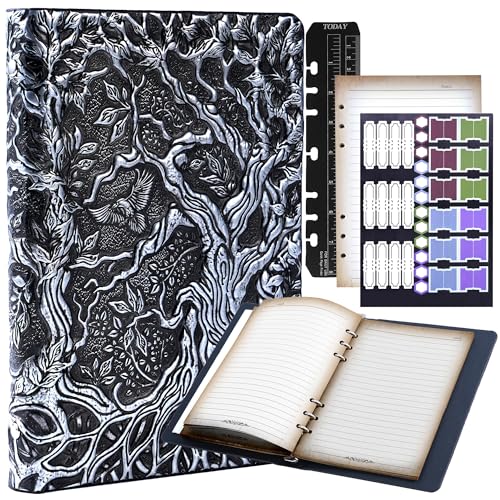 Notebook Journal, Refillable Binder for DND - 3D Tree of Life Design (A5) | A5 400 Pages (200 Sheets), Perfect for Dungeons and Dragons (D&D), Bonus Tabs and Ruler, for Players and DM's - color: Silver