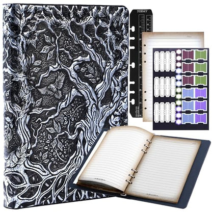 Notebook Journal, Refillable Binder for DND - 3D Tree of Life Design (A5) | A5 400 Pages (200 Sheets), Perfect for Dungeons and Dragons (D&D), Bonus Tabs and Ruler, for Players and DM's - color: Silver