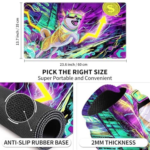 Card Playmat 24" x 14" TCG Game Mat for MTG and Other Card Games, Premium Stitched Card Gameplay Mat with Non-Slip Rubber Backing Board Games Desk Duel Mats, Cyberpunk Shiba Inu - color: Cyberpunk Shiba Inu, size: 24"X14" Without Zones
