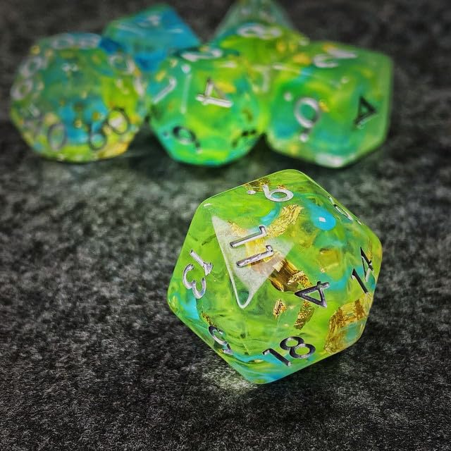 Sage’s Portal Cantrips DND Dice Set - Round Edge Resin 7-PC Polyhedral DND Dice Set for Dungeons and Dragons D&D RPG Tabletop TTRPG (Green/Blue Swirl) - color: Green/Blue Swirl