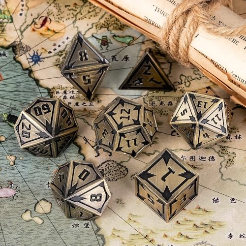 UDIXI Metal Dice Set D&D Heavy Metallic DND Dice for Tabletop Game (Bronze) | 7-Pieces, Lozenge Pattern, Zinc Alloy Material, Gorgeous Gift Case, DM Gift, for Dungeons and Dragons Role Playing Games - color: Ancient Bronze