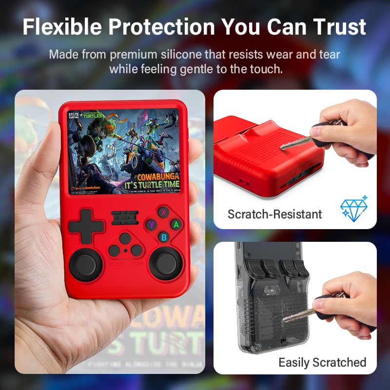 Silicone Case for R36S Handheld Game Console Protective Case with Lanyard Button Cover Accessory for Gift (Red) - color: Red
